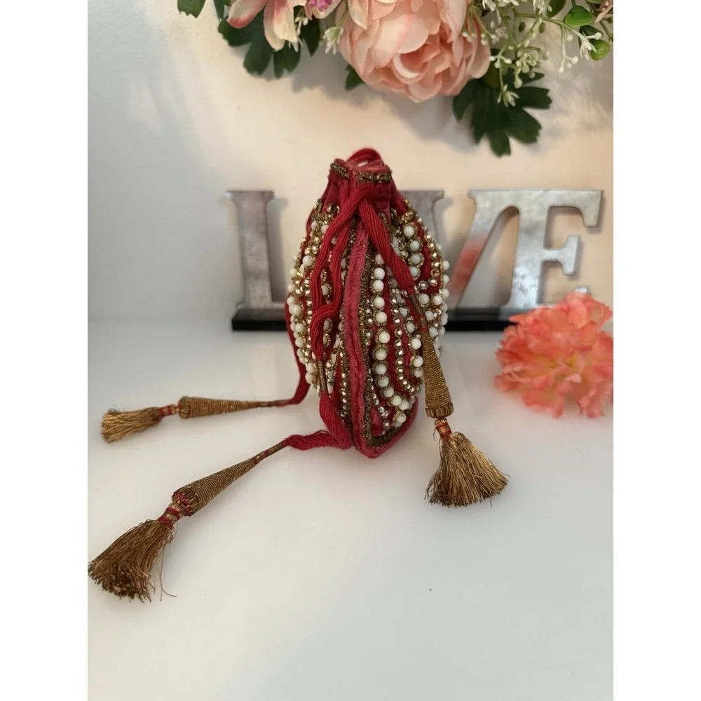Beaded Vintage Reticule Bag‎ Clutch Pouch Potli Bag Bridal Embroidered Purse 6X5